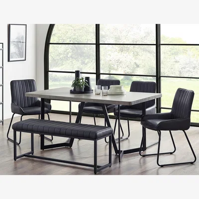 The Range Miller and Soho Dining Set - Concrete Effect / Set includes Table, Bench and 4 Chairs.