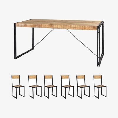 The Range Upcycled Industrial Vintage Mintis Dining Table Set With 6 Chairs - Light Wood
