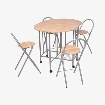 The Range Folding Drop Leaf Butterfly Dining Set with Table 4 Kitchen Chairs  - Oak and Silver