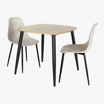The Range Aspen Light Oak Square Table and 2 Curve Chair Dining Set - Calico