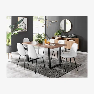 The Range Kylo Brown Wood Effect Dining Table  6 Corona Black Leg Chairs - White