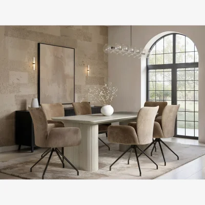 The Range Zoya Dining Table with 6 Kora Chairs Set - Beige + Brown