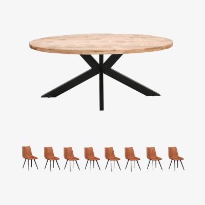 The Range Merlin Mango Wood 6-8 Seater Oval Dining Table Set With 8 Chairs - Light Wood