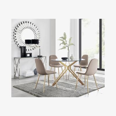 The Range Cascina Glass  Gold Leg Dining Table  4 Corona Gold Leg Chairs - Yellow