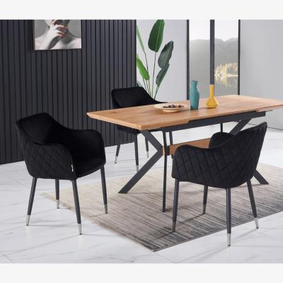 The Range Verona Blaze LUX Dining Set with a Dining Table and 4 Velvet Chairs - Black Chairs & Oak Table