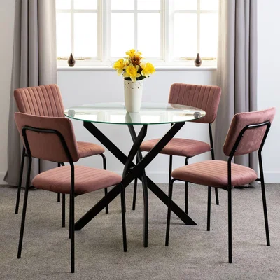 The Range Sheldon Round Glass Top Dining Set - Pink Velvet