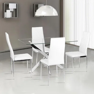 The Range Square Clear Tempered Glass Dinning Table With X Shape Chrome Legs - Silver