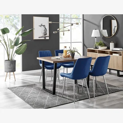 The Range Kylo Brown Wood Effect Dining Table  4 Pesaro Silver Leg Chairs - Blue