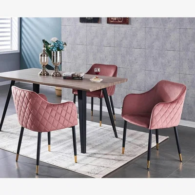 The Range Verona Rocco LUX Dining Set with a Table and 4 Velvet Chairs - Pink