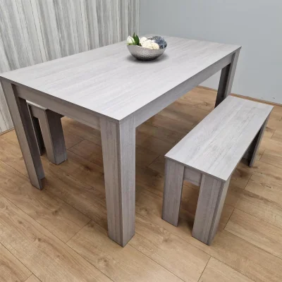 The Range Modern Rectangle Grey Dining Table Set With 2 Benches Dining Room Furniture - Brown
