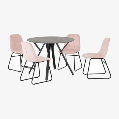 The Range Athens Round Dining Set with Lukas Chairs - Baby pink chairs