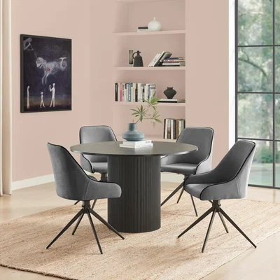 The Range Penrose Black Round Dining Table And 4 Beaumont Fabric Swivel Chairs - Black
