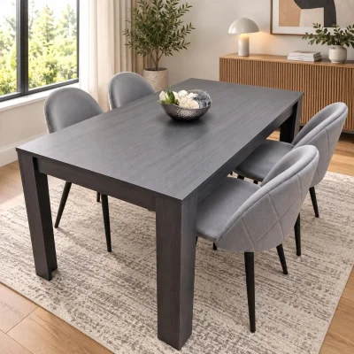 The Range Dark Grey Arrow Pattern Dining Table Set with 4 Grey Velvet Chairs, 117x77x75cm - Brown