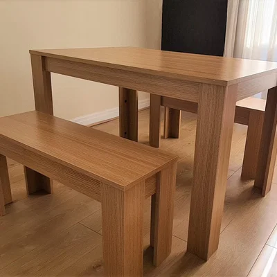 The Range Modern Wooden Oak Effect Dining Table and 2 Benches - Oak
