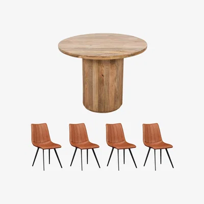 The Range York Mango Wood Round Dining Table Set With 4 Chairs - Light Wood
