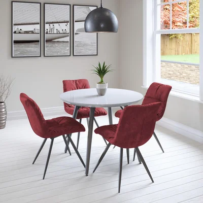 The Range Logan Round Table and Arana Chairs - Light Grey / Red