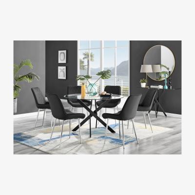 The Range Novara Black Leg 120cm Round Glass Dining Table  Pesaro Silver Chairs - Black