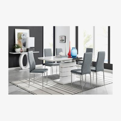 The Range Renato High Gloss Extending Kitchen Dining Table and 6 Milan Chairs - Grey