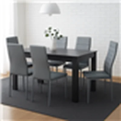 The Range Modern Dining Table Set with 6 Grey Faux Leather Chairs Dining Room Furniture - Grey