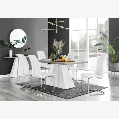 The Range Athens Grey Concrete Kitchen Dining Table And 6 Murano Chairs - White