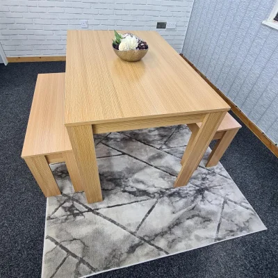 The Range 4 Seater Dining Table Set with 2 Benches Light Wood Dining Table - Brown