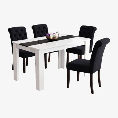 The Range White and Black Dining Table and 4 Black Scroll Top Button Back Velvet Chairs 4 Seater Set - Black