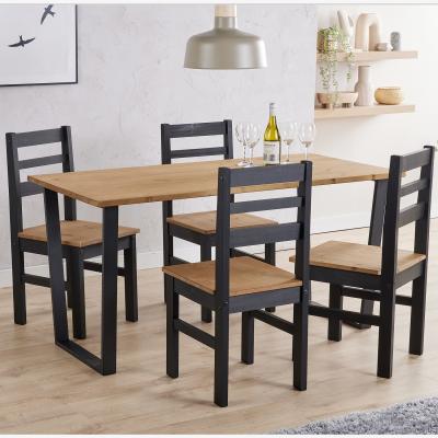 The Range Texas large dining table with 4 linea chairs set - Antique waxed pine