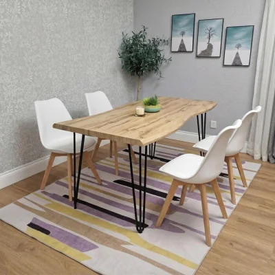 The Range KOSY KOALA Modern Dining Table 140cm with Metal Hairpin Legs & Set of 4 White Dining Chairs for Kitchen Dining Space
