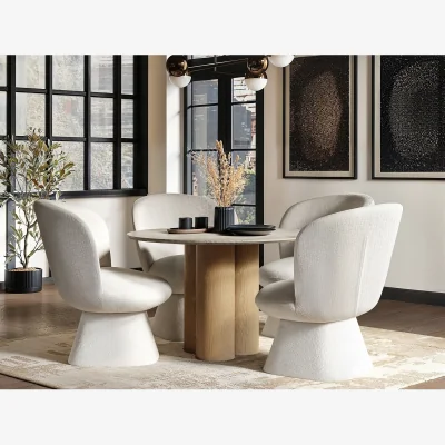 The Range Deko Dining Table with Aiko Chairs Set - Beige + Cream