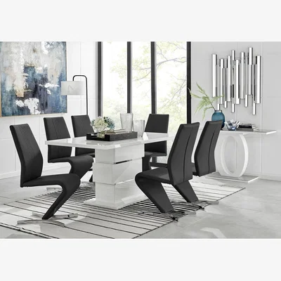 The Range Apollo Rectangle White High Gloss Chrome Dining Table And 6 Willow Chairs - Black