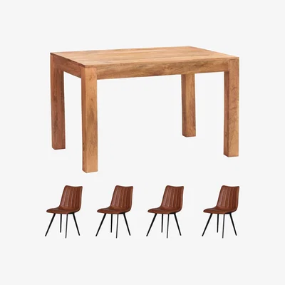 The Range Dakota Light Mango Wood 4Ft Medium Sized Dining Table Set With 4 Chairs - Light Wood