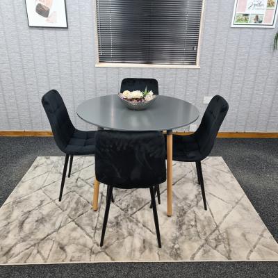The Range Kitchen Dining Table, Grey Round Dining Table And 4 Black Velvet Tufted Chairs - Grey