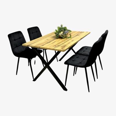 The Range Modern Dining Table Set with 4 Black Velvet Chairs  Wood Effect Tabletop - Brown