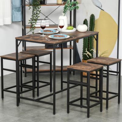 The Range Industrial Rectangular Dining Set with 4 Stools - Black, Rustic Brown