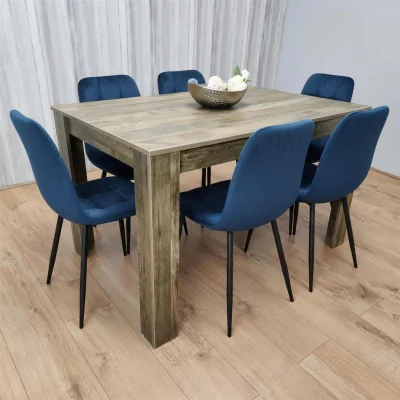 The Range Rustic Wooden Dining Table Set with 6 Blue Chairs Modern Dining Furniture - Brown