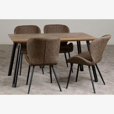 The Range Quebec Straight Edge Dining Set - Medium Oak and Brown Pu