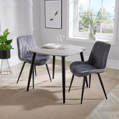 The Range Aspen Dining Set, Grey Oak Effect Table and 2 Diamond Stitch Chairs - Grey