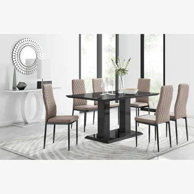 The Range Imperia 6 Black Dining Table and 6 Milan Black Leg Chairs - Yellow
