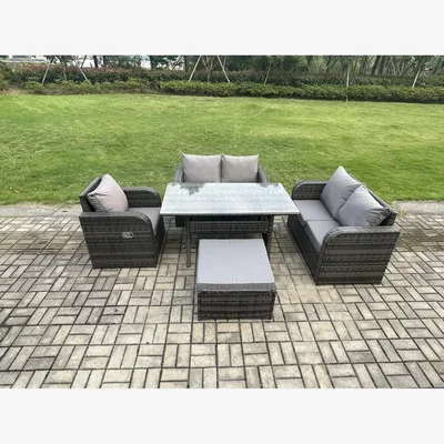 The Range Fimous Rattan Lounge Sofa Dining Set with Footstool - Dark Grey
