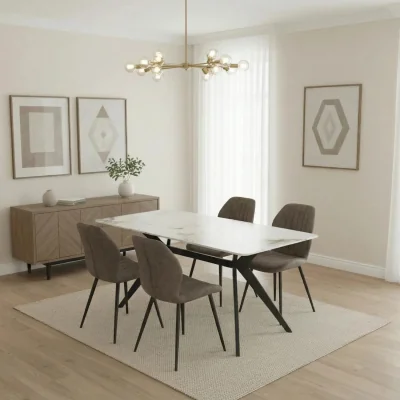 The Range San Diego Marble Top Dining Table with Jaydn Leather Chairs - Grey