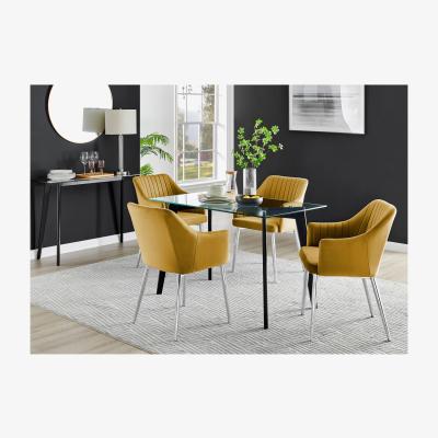 The Range Malmo Glass and Black Leg Dining Table and 4 Calla Silver Leg Chairs - Mustard