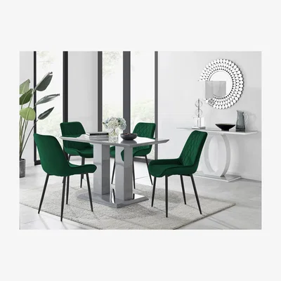 The Range Imperia 4 Grey Dining Table and 4 Pesaro Black Leg Chairs - Green