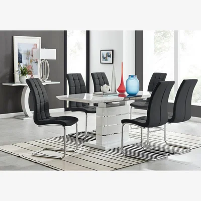 The Range Renato 120cm High Gloss Extending Kitchen Dining Table and 6 Murano Chairs - Black
