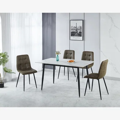The Range Fenton Dining Set (x4 Chairs) - Olive Green Suede