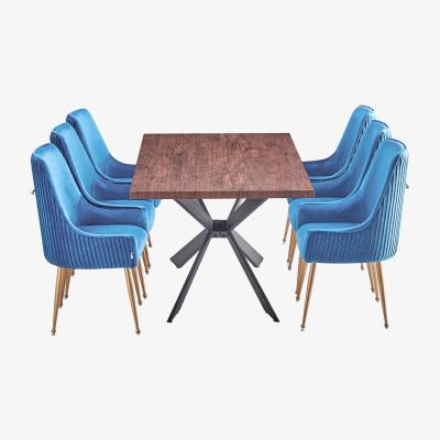 The Range Soho Duke LUX Dining Set Includes a Table and Velvet Chairs Set of 6 - Blue