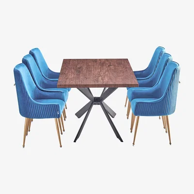 The Range Soho Duke LUX Dining Set Includes a Table and Velvet Chairs Set of 6 - Blue