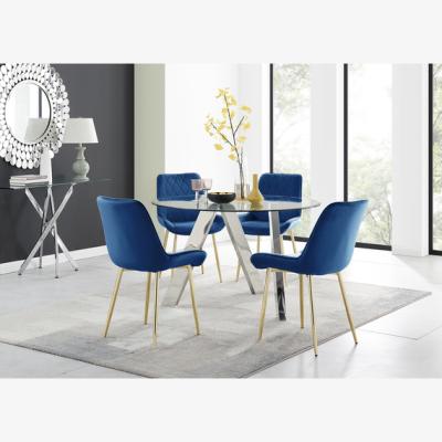 The Range Lugano Round Dining Table and 4 Pesaro Gold Leg Chairs - Navy