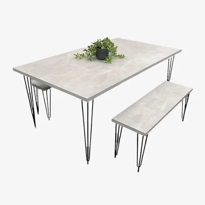 The Range Kosy Koala Iron Stone Grey Dining Table with Bench - Stone Grey Effect / 140cm