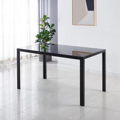 The Range Modern Black Glass Dining Table Set with 6 Grey velvet Chairs - Black