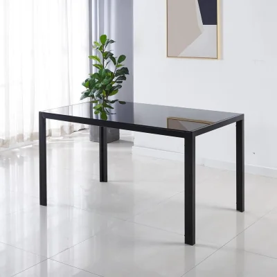The Range Modern Black Glass Dining Table Set with 6 Grey velvet Chairs - Black